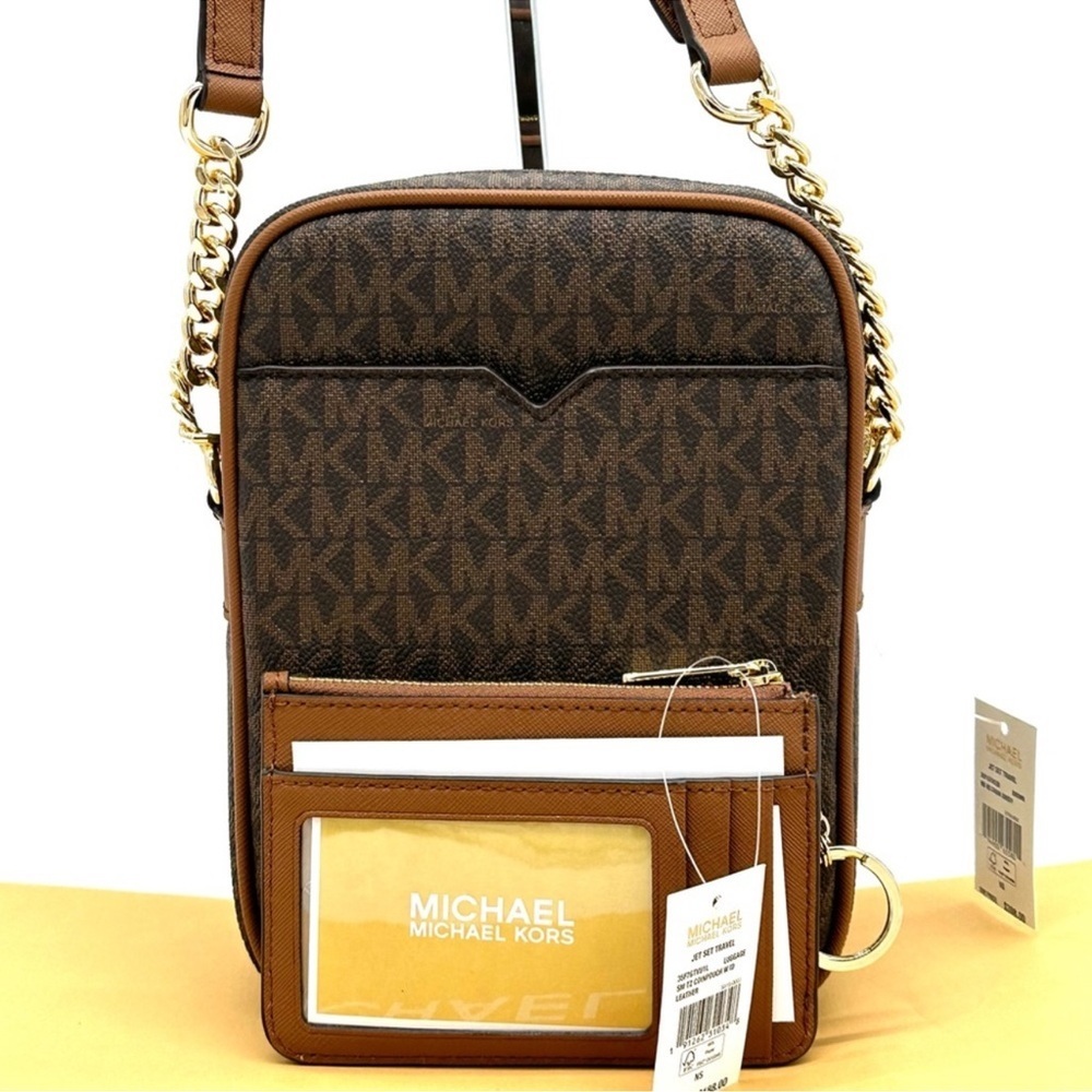 Michael Kors Medium NS Chain Xbody Bag & Small TZ Coinpouch w/ID Brown/Gold - Picture 5 of 13